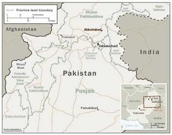 A map showing the location of the Abbottabad Compound in Pakistan.